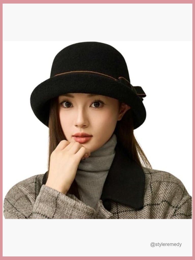 Vintage Felt Cloche Hat Winter Fall Solid Bucket Cap Elegant Bowler Hat With